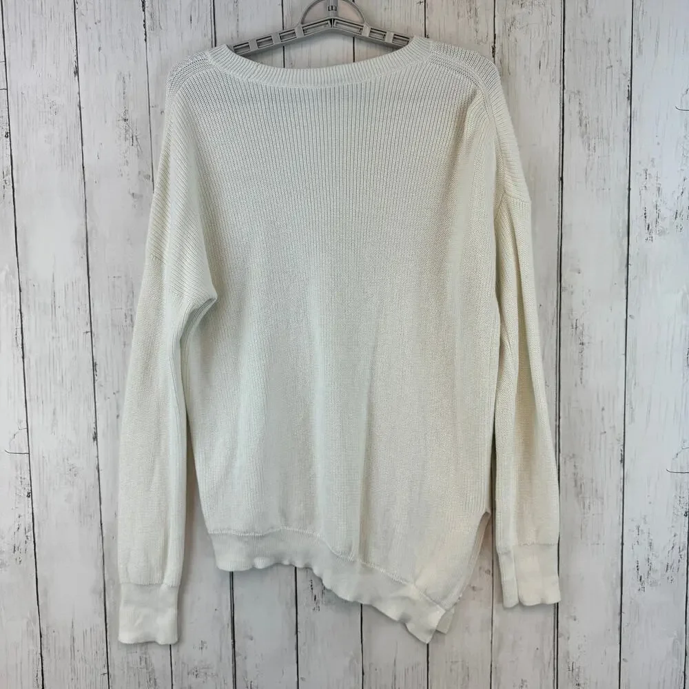 Athleta Cream Pima Cotton Silk Rest Day Asymmetrical Oversized Sweater Size XS